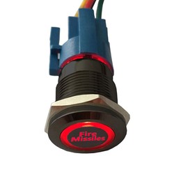 ESUPPORT Black Shell 12V Momentary Car Vehicle Red LED Light Push Button Stainless Steel Metal Switch Socket Plug Wire 19mm Fire Missiles