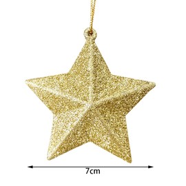 6 PCS Christmas Tree Baubles Decorations, Gold Star Hanging Ornaments Gold Glitter Stars Festive Embellishments for Holiday Party, Gold Giltter Star 7cm