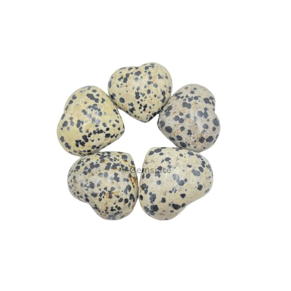 GEMSCITE Gemstone Dalmatian Jasper Puff Heart Stone 30 mm Palm Pocket Healing Carved Love Worry Stone Good Luck Gift Home Decor