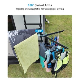Safoner Aluminum RV Clothes Drying Rack Ladder Mounted- 24-Inch Long and 180° Swivel Arms, Essential Outside Travel Trailers & Campers Accessories
