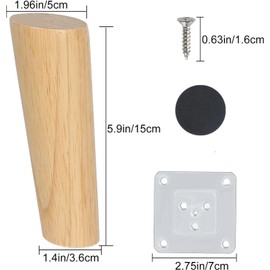 Qodiacl Pack of 4 Furniture Feet, Wood, 15 cm, Slanted Wooden Feet, Made of Solid Oak Wood, Table Legs, Cabinet Feet, Furniture Legs, Wooden Legs, Replacement Legs for Furniture, Cupboard, Legs, Couch