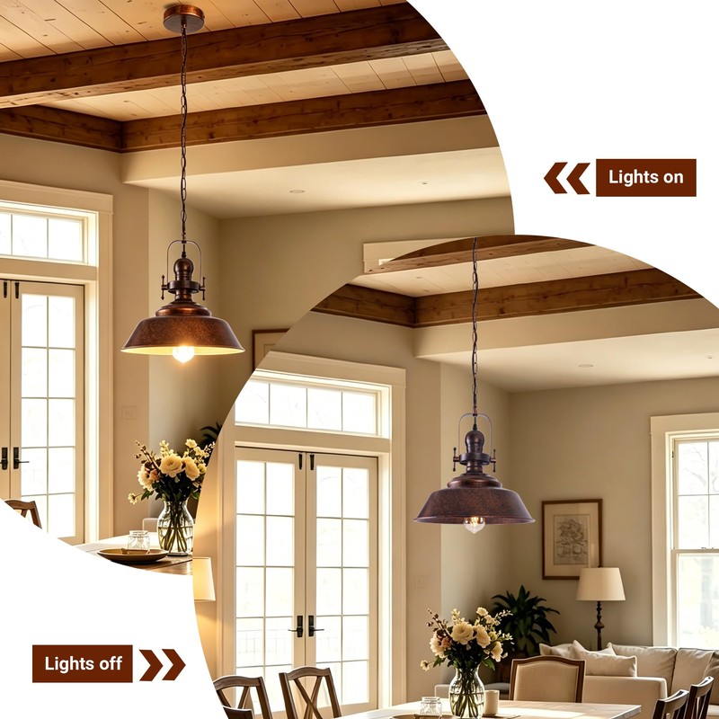 14" Copper Farmhouse Pendant Light, Retro Red Bronze