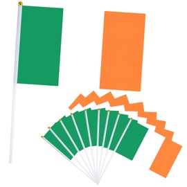10pcs Small Irish Flags on Sticks for St. Patrick's Day Party Decorations,Ireland Hand Held Mini Stick Flag Hand Wave Flags for Six Nations Rugby Euro World Cup Football Irish Party Decorations