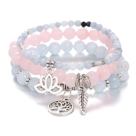 UEUC Tree of Life Yoga Healing Stone Bracelets,Multilayer Lotus Chakra Stone Reiki Bracelet Sets,Anxiety Crystal Natural Stone,for Women Stress Relief