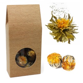 Quertee - 10 x Tea Flower / Tea Rose Fruity Green Tea with Great Blossom Look - Tea Roses with White Tea Tips and Marigold Flowers - Golden Fortune Balls Gift