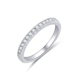 OVIMIA Moissanite Wedding Bands for Women, Half Eternity Ring 925 Sterling Silver Stackable Ring Size 9.5