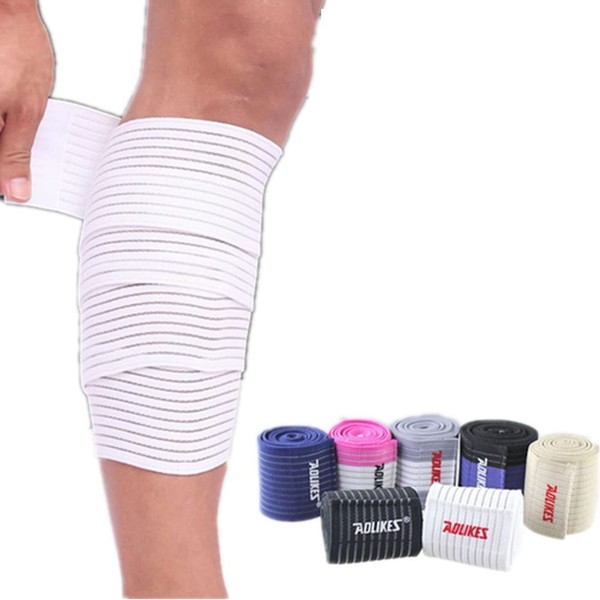 Runworld (1 Pair Elastic Calf Shin Compression Bandage Brace Thigh Leg Wraps Support for Sports, Weightlifting, Fitness, Running - Knee Straps for Squats Men Women (White)