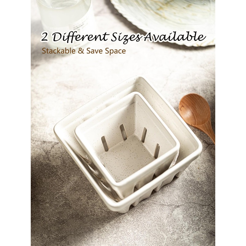 Gomakren Ceramic Berry Basket Set of 2, Square Fruit Bowls