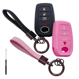 REPROTECTING Silicone Rubber Key Fob Cover Compatible with Toyota Camry XSE Grand Highlander Tacoma Crown Corolla LE Crown (2023-2026) (Black/Pink)