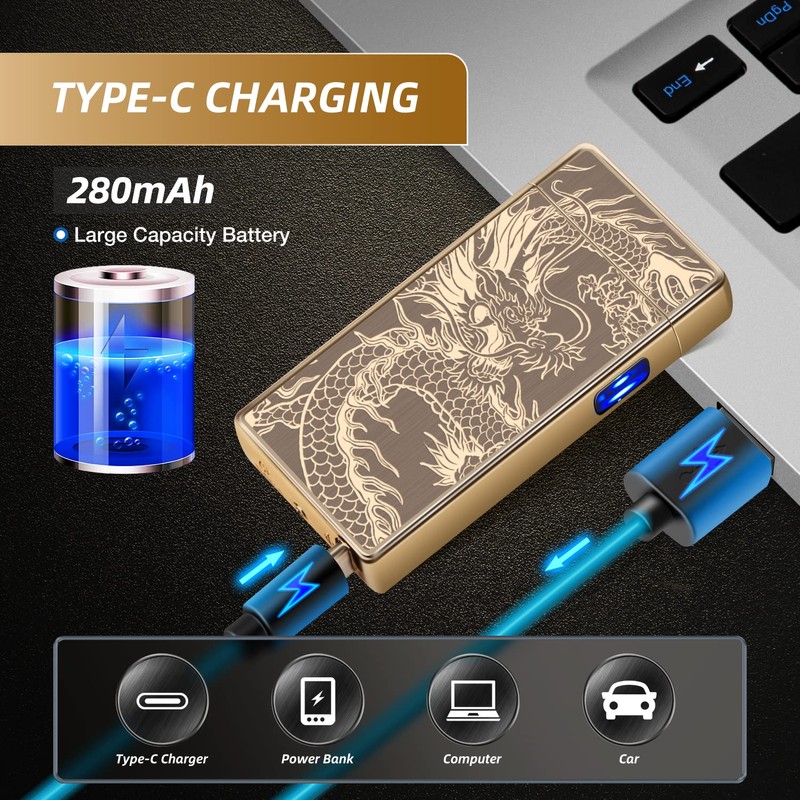 LcFun Electric USB Rechargeable Lighter, Windproof Plasma Dual Arc Lighter,