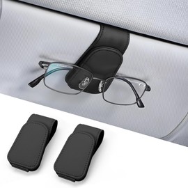 JOYIT Pack of 2 Glasses Holders for Car Sun Visor, Genuine Leather Sunglasses Holder, Magnetic Glasses Holder, Universal Glasses Holder Car, Ticket Card Clip