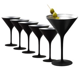 Stölzle Lausitz Olympia Martini Glass (Set of 6) - 8 Oz Luxury Drinkware, Crystal Drinking Glasses, Lead-Free, Dishwasher Safe - Ideal Barware for Gatsby-Style Events (Black/Silver)