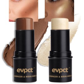 evpct 2Pcs Crema Facial Contorno Bronceador Sticks Maquillaje Resaltador Resaltado Marrón Oscuro Dorado Crema Contorno de Mejilla Sticks Contorno En C
