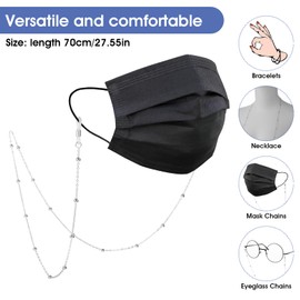 WLLHYF Eyeglass Chains Women Beaded Cute Eye Glass Frames Cord Mask Holder Lanyard String Necklace Stylish Sunglasses Jewelry Glasses Strap Accessory Prevent Loss (Silver)