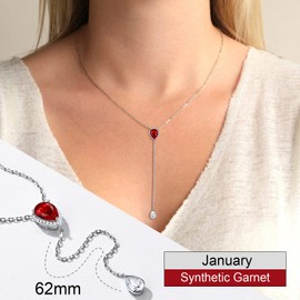 Silvora January Birthstone Necklace for Women Sterling Silver Lariat Y Jewelry Tiny Small CZ Pendant Womens Long Necklaces Adjustable