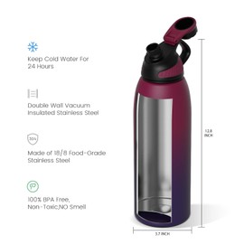 Fjbottle Stainless Steel Insulated Sports Water Bottle 50oz, BPA-Free, Double-Wall Vacuum, Magnetic Cap, No Straw, Cup Brush Included - Ideal Thermos for School, Fitness, and Outdoor Activities.