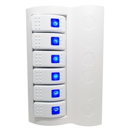 MARINE BOAT WATERPROOF WHITE SWITCH PANEL CIRCUIT BREAKER 6 GANG BLUE LED ROCKER