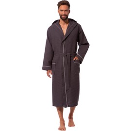 Morgenstern Hooded Dressing Gown Waffle Men with Hood, Cotton, Lightweight 5XL, Grey