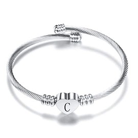 MiiFort Women's Initial Name Silver Cuff Bangle Letter C Bracelet Love Heart Stainless Steel Family Sister Daughter Granddaughter Birthday