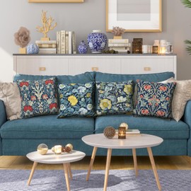 HOSTECCO William Morris Cushion Covers 45x45 cm Set of 4 Floral Botanical Cushion Cases Art Vintage Decorative Pillow Covers for Sofa Couch