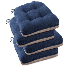OVOV Indoor Chair Cushions for Dining Chairs Set of 4 18x18 Chair Cushion with Ties and Non-Slip Backing Tufted Thick Kitchen Chair Pads Made of Breathable Faux Linen Fabric (Blue)