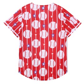 Womens Baseball Jersey Baseball Mom Shirts Cute Baseball Print Button Down Short Sleeve Top Game Day Outfits Red
