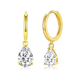 Earrings Silver 925 Hanging AAA Cubic Zirconia Hoop Earrings Gold Earrings Women Jewellery Gift, Yellow Gold