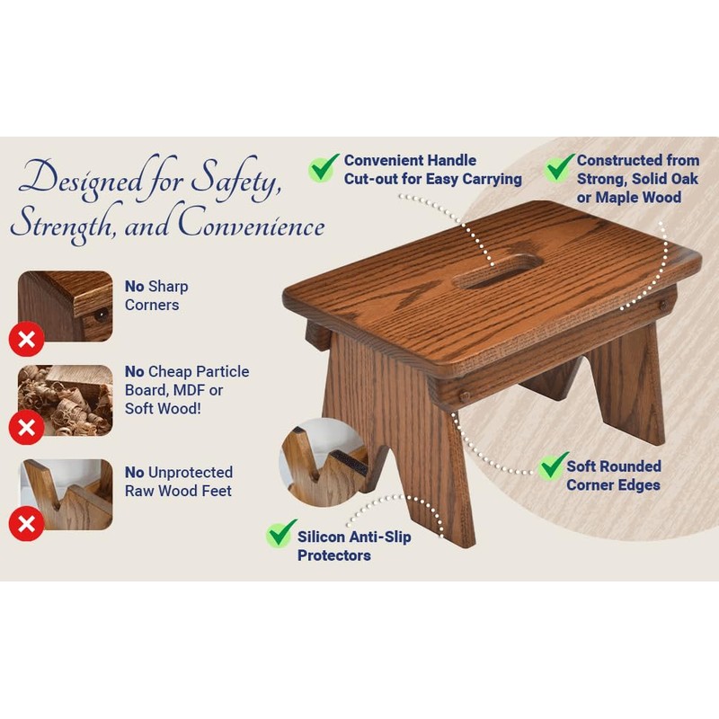 Amish Handcrafted Solid Wood Step Stool Bench Footstool A Step