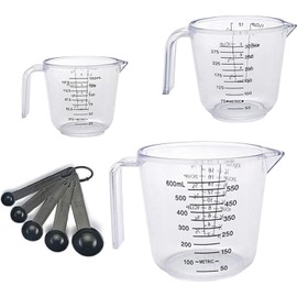 Messbecher Set - Kunststoff-Messkanne, Messbecher zum Backen Kochen, 150ML, 300ML, 600ML Hitzebeständig Präzisions Messbecher für Küche Labor, BPA Free, Transparent ﻿