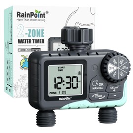 RAINPOINT Water Timer 2-Outlet, Digital Sprinkler Timer with Rain Delay/Manual/Automatic Irrigation Hose Timer (ITV205)