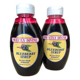 Sweetly Divine Natural Fruit Flavored Blueberry Syrup for Coffee, Pancakes, Waffles, Ice Cream - Healthy and Great Tasting Flavoring Syrup - No High Fructose Corn Syrup (Blueberry, (2) 14 oz bottles)