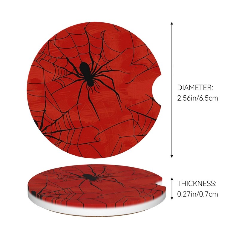Neukim 2pcs Car Coaster Hallowen Spider Webs On Red Absorbent