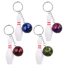 Pack of 4 Children's Bowling Party Bag Key Ring, Bowling Pin Key Holder Gift, Sports Party Bowling Game Pendant, White Bowling Key Ring Pack, Bowling Accessories Key Ring