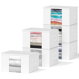 SpaceAid 6 Pack 90L Clothing Storage Bags, Heavy Duty Closet Storage Bins, Extra Large Moving bags, Storage Containers for Clothes, Blankets, Comforters, and Pillows - White