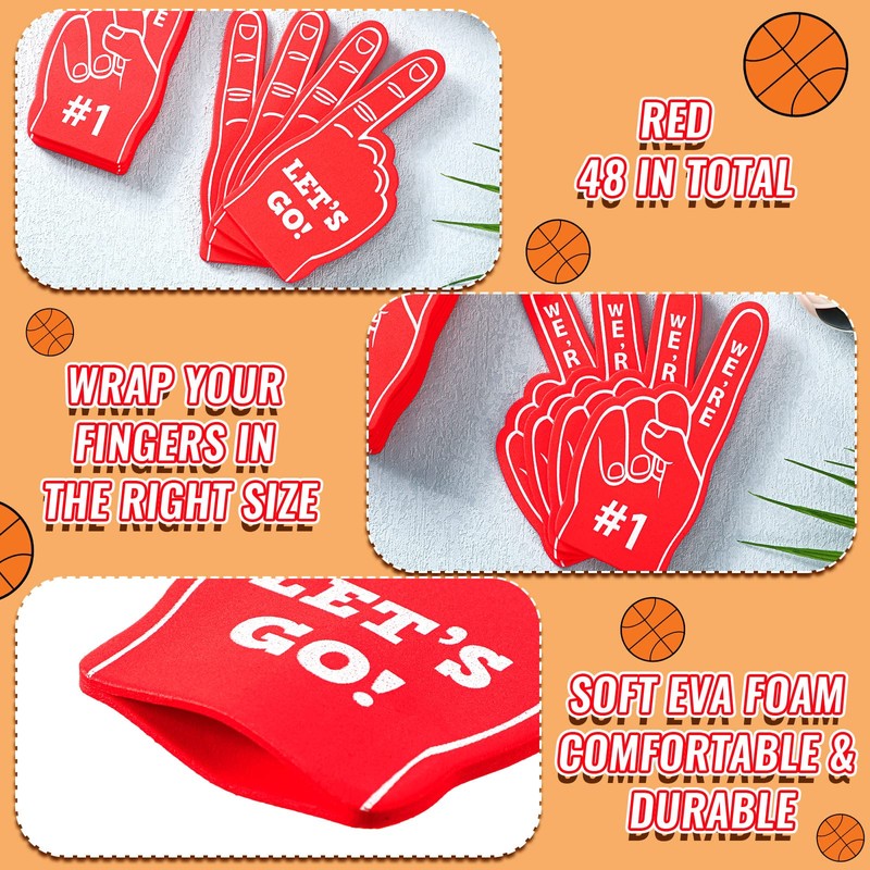 Sinmoe 48 Pieces Sport Party Favors Fan Foam Finger Mini