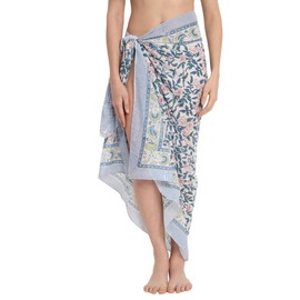 parihan - Traje de baño de playa para trajes de baño, falda cruzada con estampado a mano, Macao Green and Federal Blue