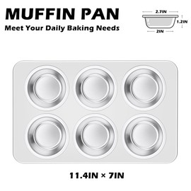 Leonyo 2 Pack 6-Cup Muffin Pans, Stainless Steel Non-Toxic Cupcake Pans Tray for Baking, Metal Regular Size Muffin Tins, Dishwasher Oven Safe
