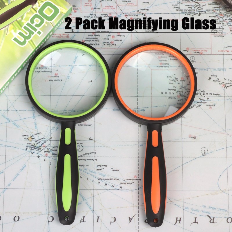 Ocim 2 Pack Magnifying Glass,Kids Magnifier Shatterproof,75mm 10X Lens with