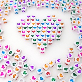500 abalorio coloridas de 6 x 6 mm, diseño de corazón de cubeta de 6 x 6 mm, forma de plástico mixta, abalorio sueltas para hacer joyas, pulseras, collares, llaveros (color blanco)