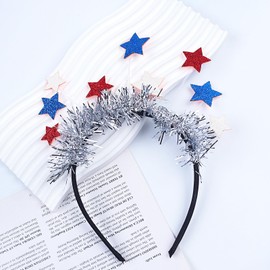 Jacnkb Glittery Red Blue White Stars Headband with Tinsel Foil Design July 4th Hairband Independence Day Celebration Hair Hoop Perfect Hair Accessories for Memorial Day, Labor Day, Veterans Day