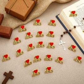 Landical 50 Pcs I Love Jesus Religious Lapel Pin Bulk Jesus Christian Enamel Bible Verses Pins Badges Metal Badge Brooch Set for Appreciation Religious Gifts