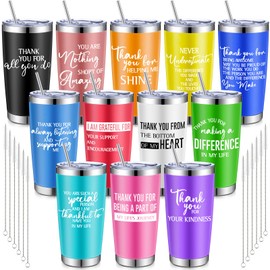 Norme 12 Pcs Thank You Gifts Grateful Tumbler Cup Colorful 20 oz Stainless Steel Insulated Inspirational Coworker Mug with Lids for Women Employee Teacher Nurse Volunteer Appreciation Gifts