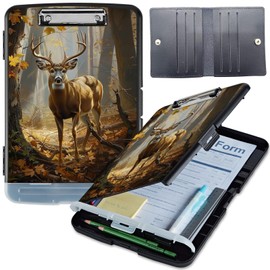 GYSYZJDH Clipboard with Storage, Heavy-Duty Side-Opening Folder with Pen Holder, Durable Plastic Nursing Clipboard for Nurses, Teachers, and Sales, Autumn Deer 02