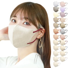 [ジュエルフラップマスク] マスク 立体 大きめ バイカラー おしゃれ 40枚×1箱 【カケンテスト済み】 花粉対策 小顔効果 3D 不織布 使い捨て 息がしやすい 蒸れない 耳が痛くならない (オールドレース×紐ボルドー)