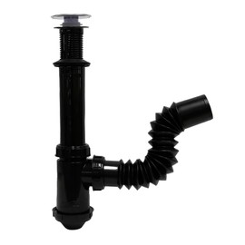 Fleximatic 2218NA Céspol para lavabo u ovalín, color negro, sistema push, bote chico, extensión flexible de 25 cm. Con check anti-olores