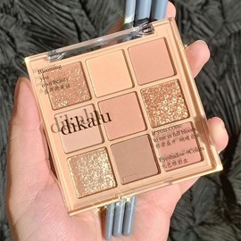 Okerker 9 Colors Milk Tea Glitter Eyeshadow Palette, Matte Nude Neutral Brown Blendable Shades, Bronzer Champange Gorgeous Pearls Powder Eyeshadow, Sparkling Shimmer Daily Bright Diamond Makeup #01