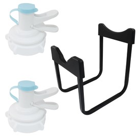 LifCratms 5 Gallon Water Jug Stand and 2 Water Dispenser Valves for 48mm and 55mm Bottles, Non-Slip Five Gallon Jug Stand (Black,12 Inches Height)