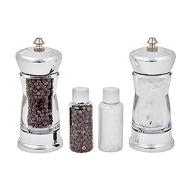 Kamenstein Manual Spice Mills (Set of 2) - Adjustable Ceramic Grinding Mechanism - Prefilled with Sea Salt & Peppercorns - Includes Refillable Jars - Kitchen Storage Solutions