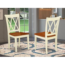 East West Furniture Clarksville Double X-back Dining Chairs in Buttermilk and Cherry Finish (Set of 2), Buttermilk & Cherry
