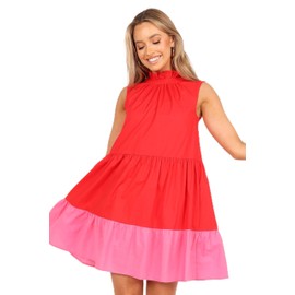 Petal & Pup Women's Bradshaw Tiered Mini Dress, Red/Pink, Large